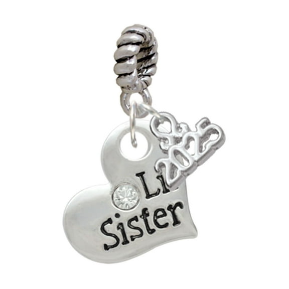 Delight Jewelry Silver-tone Large ''Lil Sister'' Heart with Clear Crystal - Silver-tone Rope Charm Bead Dangle with Mini 2025