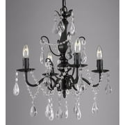 Wrought Iron and Crystal 4 Light Black Chandelier H 14" X W 15" Pendant Fixture Lighting