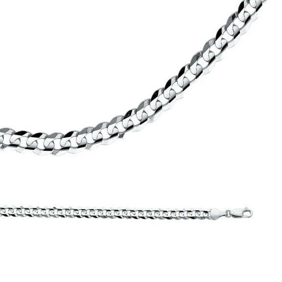 Cuban Necklace Solid 14k White Gold Chain Big Curb Link Wide Concave Heavy Style, 5.9 mm - 20,22,24,26 inch