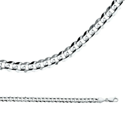 Cuban Necklace Solid 14k White Gold Chain Big Curb Link Wide Concave Heavy Style, 5.9 mm - 24 inch
