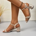 thumbnail image 3 of Women's Heels Chunky Block Strappy Square Open Toe Sandals Ankle Strap Heeled Dress Sandal Ladies Summer Wedding Party Shoes Size 9.5 Gold, 3 of 7