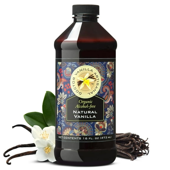 Organic Alcohol-Free Natural Vanilla Extract for Baking, Sweet Drinks and More, Handcrafted from Madagascar Bourbon Vanilla Pods, Halal Certified, 16 Oz Bottle