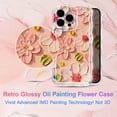 thumbnail image 3 of Case for iPhone 15 Pro 6.1 inch, Colorful Retro Oil Painting Flower Case Pretty Glossy Pattern Wave Case Cute Sparkly Floral Curly Cover Stylish Soft Case for Women and Girl - Pink Flower, 3 of 14