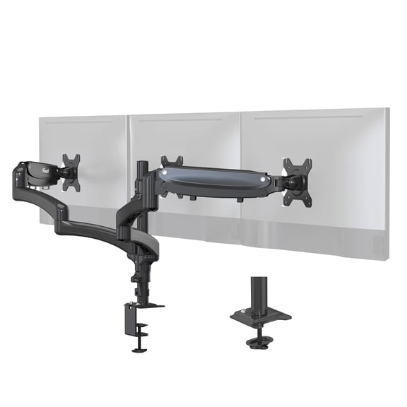 Rosewill Triple Monitor Mount for 15 to 27 inch Screens, Gas Springs Adjustment Triple Monitor Stand with Swivel, Tilt, Rotation, Clamp & Grommet Kit (Black)