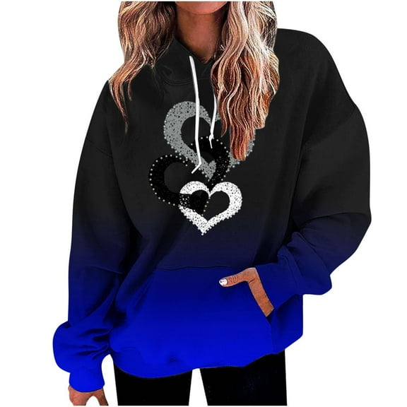 Jackets for Women Plus Size Hoodied Long Sleeve Printed Sweatshirt Dark Blue L