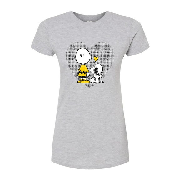 Peanuts - Charlie Snoopy Dot Heart - Juniors Fitted Graphic T-Shirt