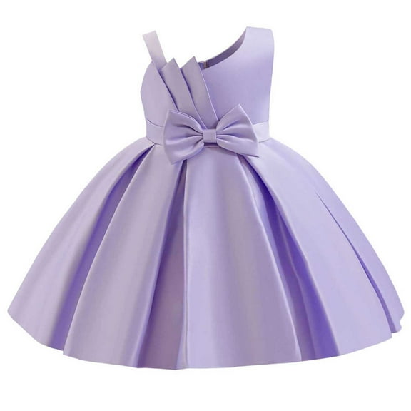 XUNKUSGA Baby Girl Dress 1-4 Years Satin Ruffle Pageant Dress Cute Bowknot Princess Dress Knee Length Ball Gown Dresses for Girls Solid Color One-Shoulder Sleeve Kids Dresses