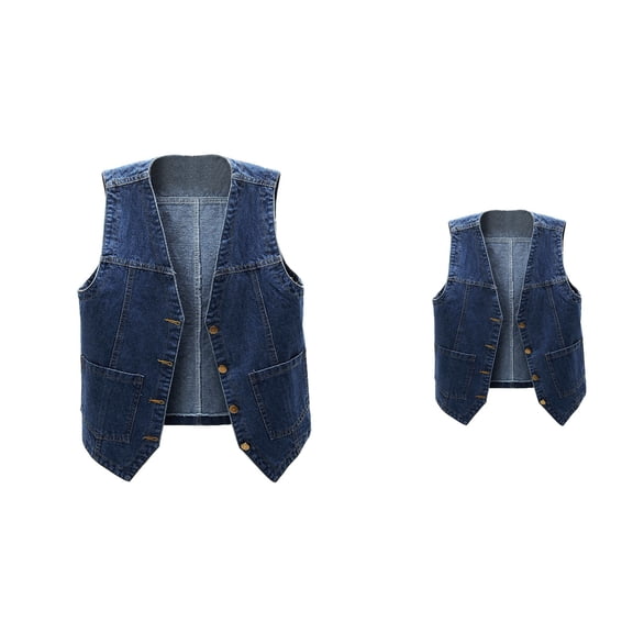 Women's Sleeveless Denim Vest, V-Neck Button Down Jean Waistcoat Jacket
