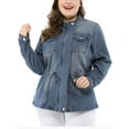 thumbnail image 5 of MODA NOVA Juniors Plus Size  Stand Collar Zipper Denim Jacket Blue 1X, 5 of 6