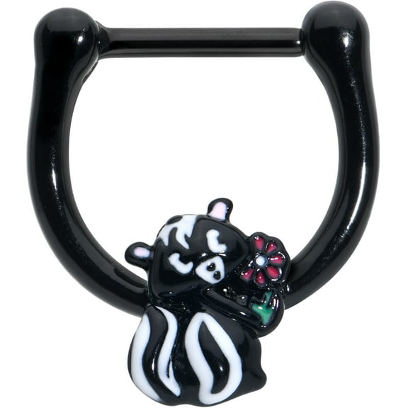 Body Candy 16G Surgical Steel Black Septum Jewelry Funky Skunk Daith Tragus Cartilage Clicker 8mm