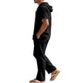 thumbnail image 6 of Awwp Men Set Summer Matching Set for Men Holiday Shor Sleeve Shirts 2 Piece Sets Trendy Long Pants Button Button With Hooded Black L, 6 of 7