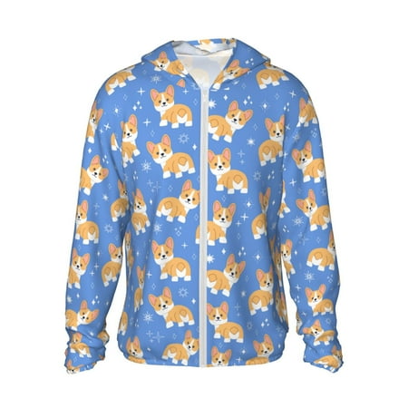 Sigee Kawaii Corgi Print UPF50+ Men s Sun Protection Hoodie Shirt SPF UV Shirt Long Sleeve Fishing Outdoor Lightweight S-3XL