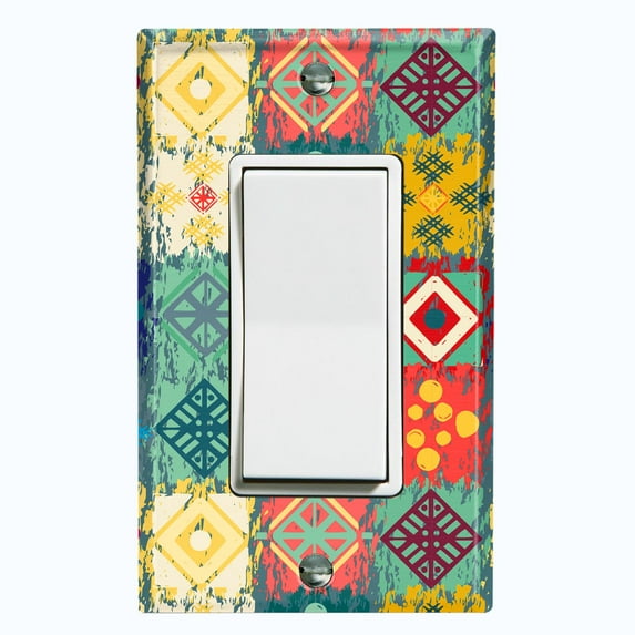 Metal Light Switch Plate Cover Colorful Ethnic Aztec Tribal Patch Pattern SFR050