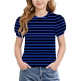 thumbnail image 3 of Mitankcoo Striped Shirts for Girls Puff Sleeve Crew Neck Tops Blouse for Daily Casual & School 4-15Y, 3 of 8
