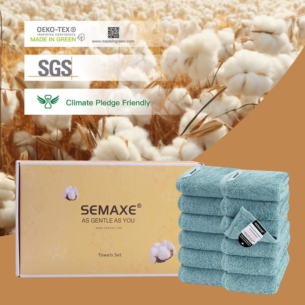 SEMAXE Blue Washcloths Towels Set, 550GSM 100% Combed Cotton, 12-Pack