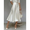 thumbnail image 5 of Hduncf Women's Elegant Satin Midi Skirt Elastic High Waisted A Line Spring Summer Flowy Silk Long Skirts for Women White XL, 5 of 7