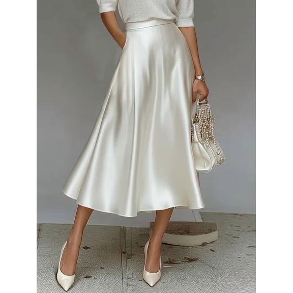 Noric Women's Midi Skirt High Waisted A-Line Flare Hem Cocktail Party Wedding Guest Business Casual Skirt