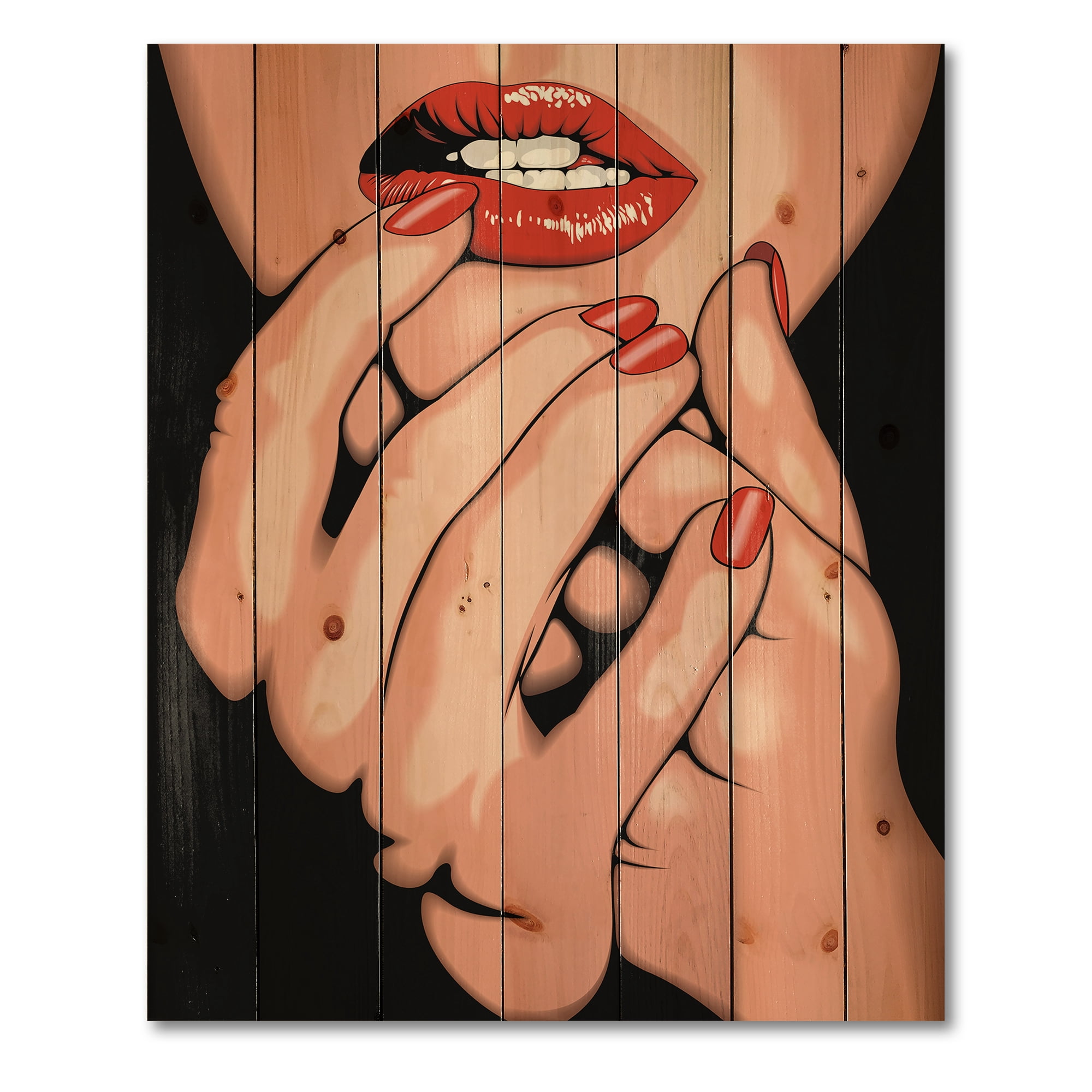 Designart 'Portrai Of A Young Modern Girl' Modern Print on Natural Pine Wood