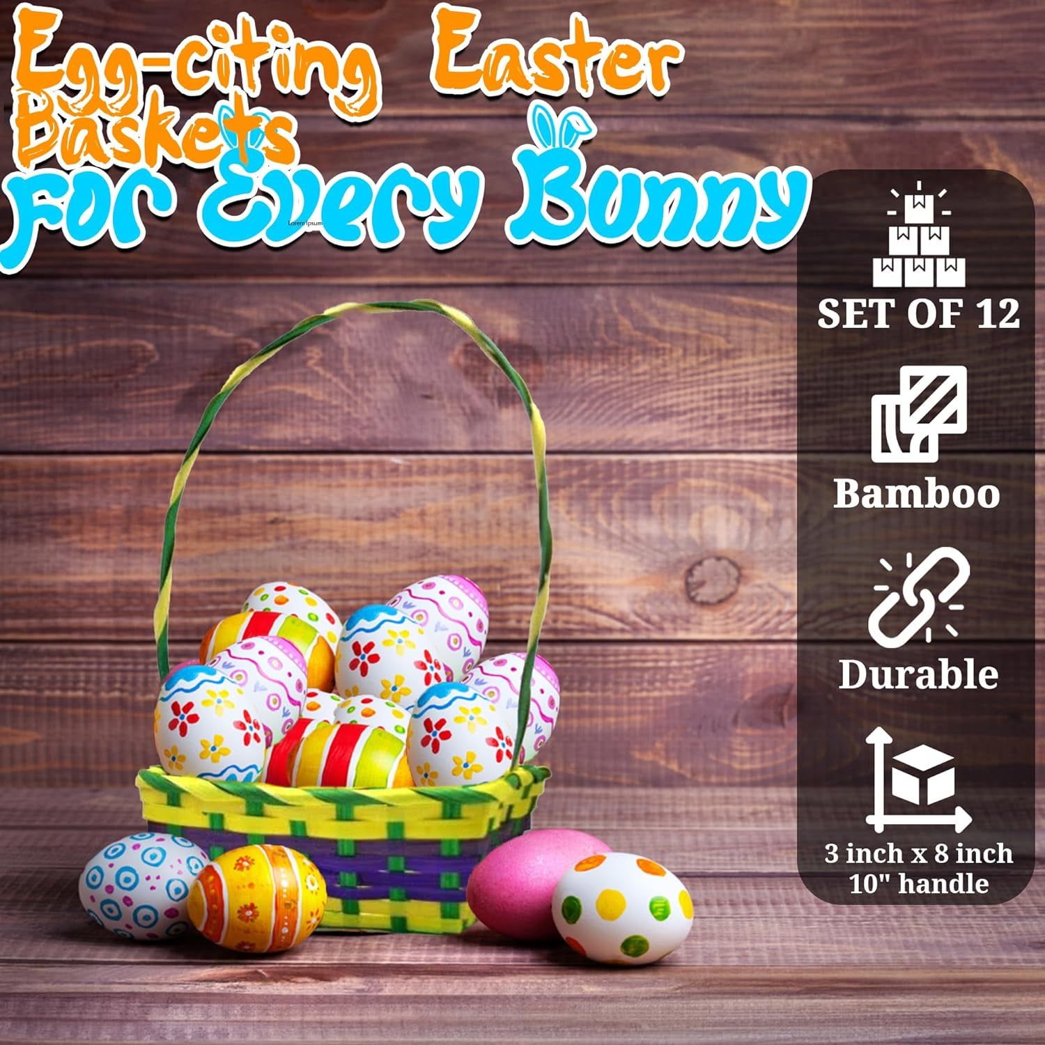 Fun Express Multicolor Rectangular Bamboo Easter Baskets - 12 Pieces