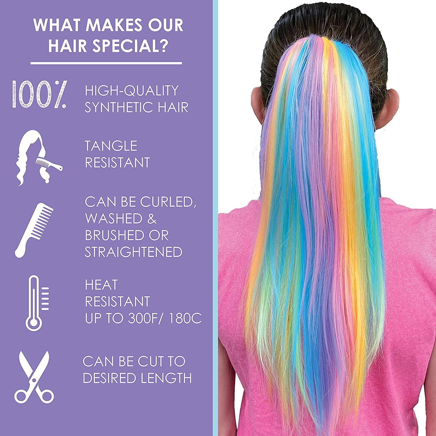 My Hair Popz Colorful Clip-in Hair Extensions for Kids - Rainbow Unicorn Hair Accessories for Girls