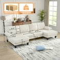 thumbnail image 2 of FFH 114" U-Shaped Cloud Couch, Sectional Sofa with Double Chaise, Corduroy 4 Seater Sofa Set for Living Room, Beige, 2 of 10