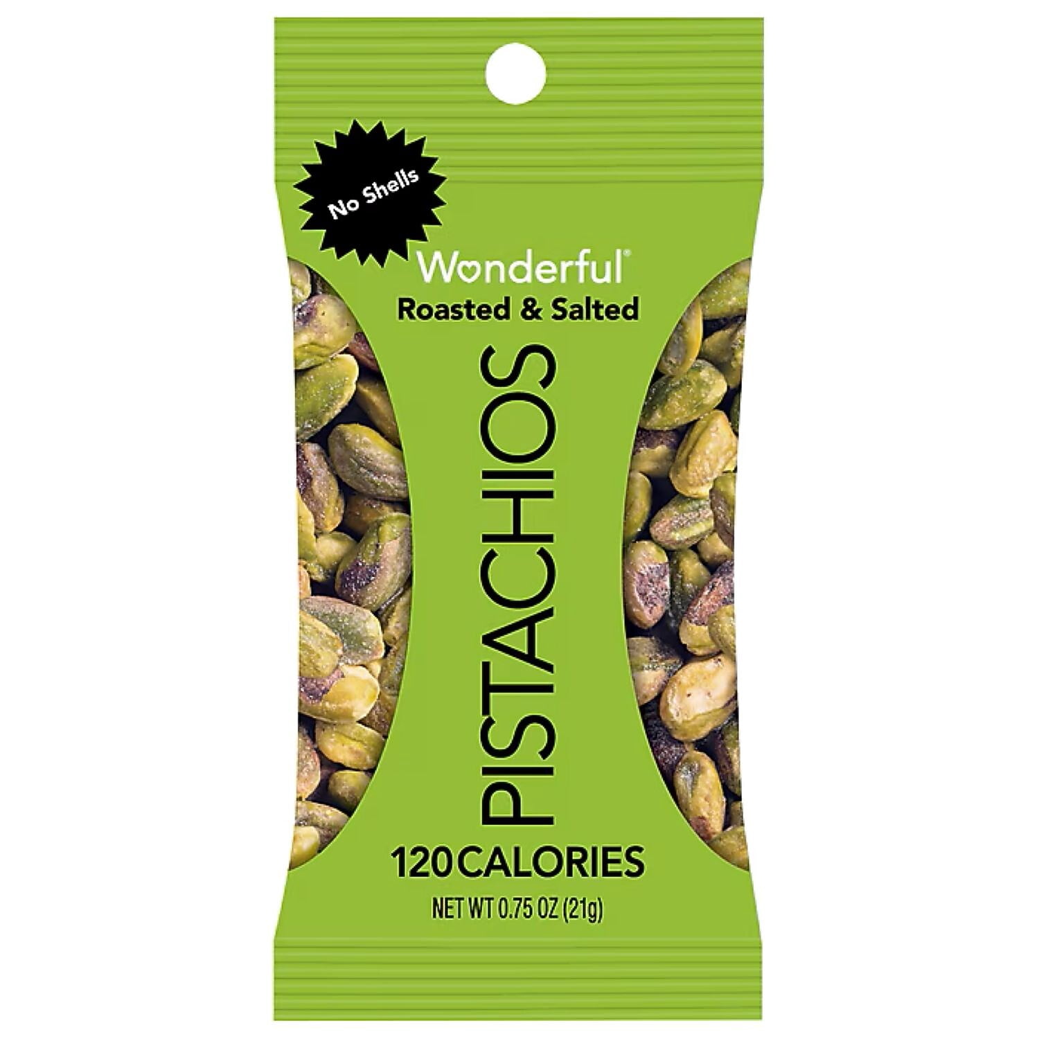 Wonderful Pistachios Roasted & Salted No Shells 0.75 oz. 9 Bags/Box 4 Boxes/Carton (PAR91100)