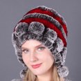 thumbnail image 2 of Zmeidao Winter Women's Colorful Warm Caps Warm Flowers Striped Real Rabbit Velvet Hats Fashion Hat, 2 of 2