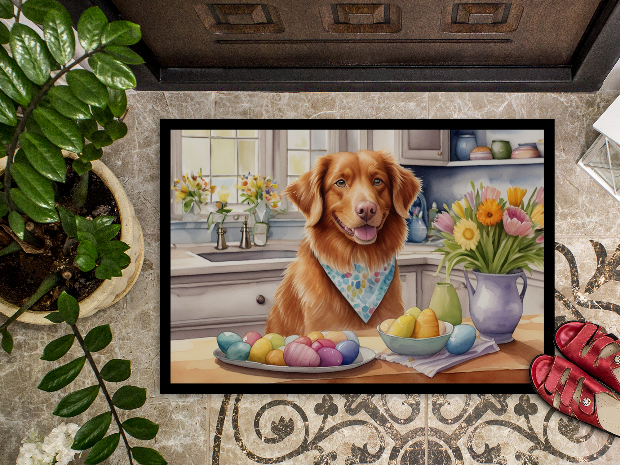 Decorating Easter Yorkshire Terrier Doormat