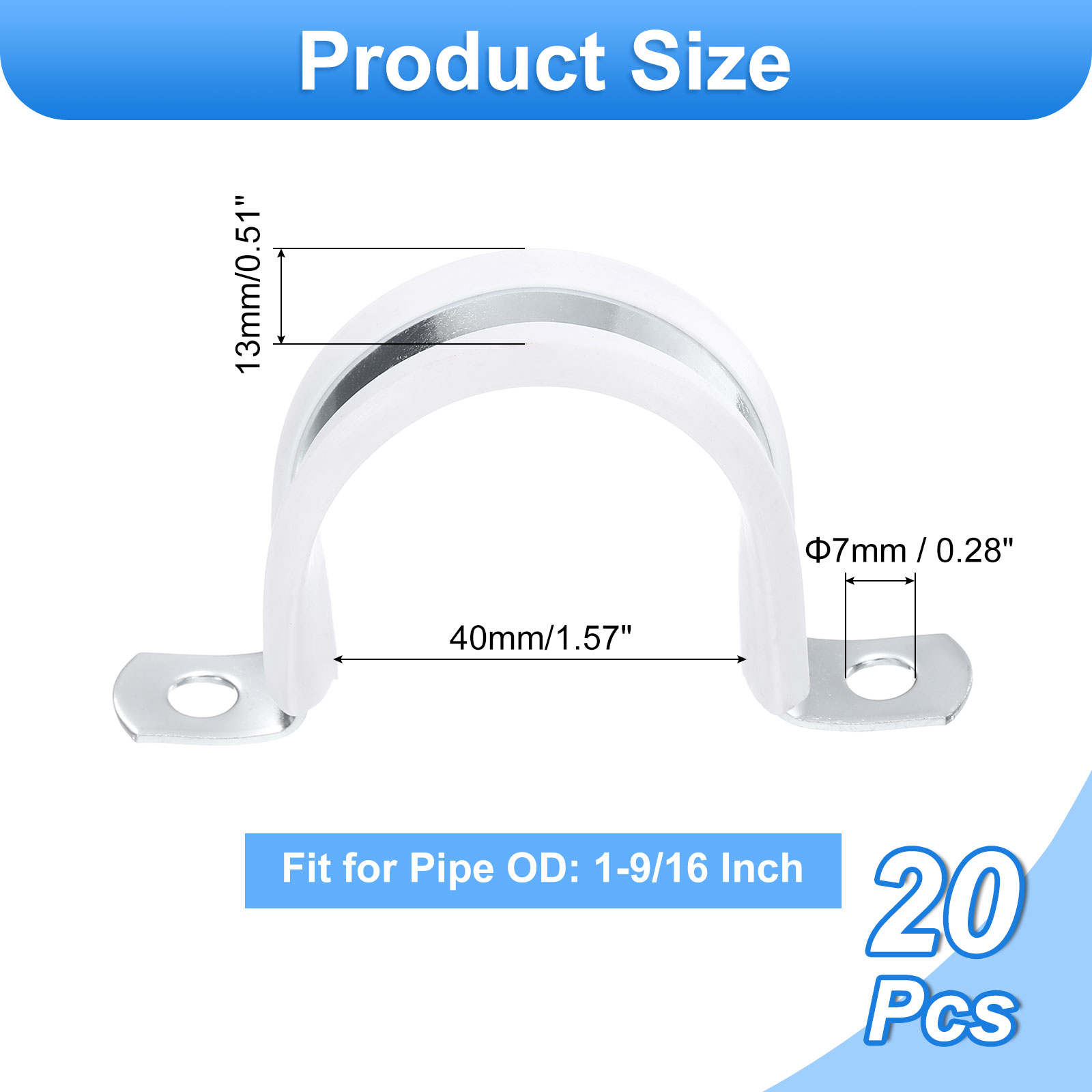 20 Pcs 1-1/4 Inch Rigid Pipe Strap,  2 Holes U Bracket Cable Clamp Hanger
