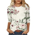thumbnail image 2 of Whlbf Womens Tops Long Sleeve Fall Clearance,Womens Printed Loose 3/4 Sleeves Blouse Round Neck Casual Tops, 2 of 5