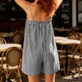 thumbnail image 6 of Utoimkio Striped Spaghetti Strap Romper Shorts for Women with Ruffled Neckline and Pockets, 6 of 8