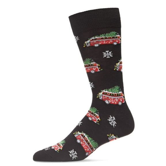 MeMoi Men's Festive Retro Bus Holiday Novelty Crew Socks - Mens - Male, 10-13, Black