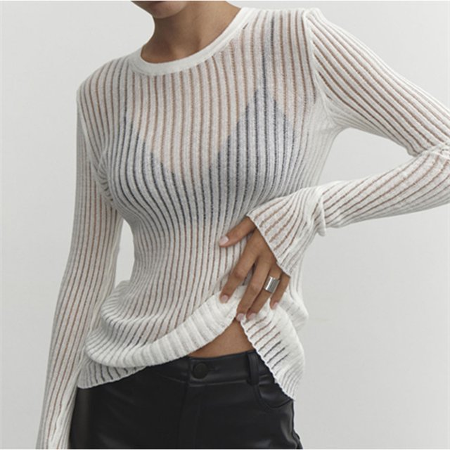 Chaqueta Top de cuello redondo para mujer Top de punto de ganchillo casual Slim Fit Color sólido Party Clubwear Cgtredaw Blanco S para Mujer