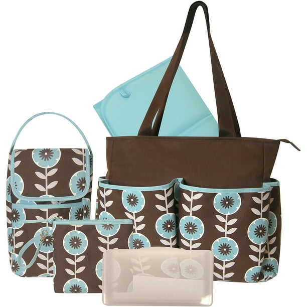 Baby Essentials Floral 3 Piece Diaper Bag Set with Bonus Bottle Bag
