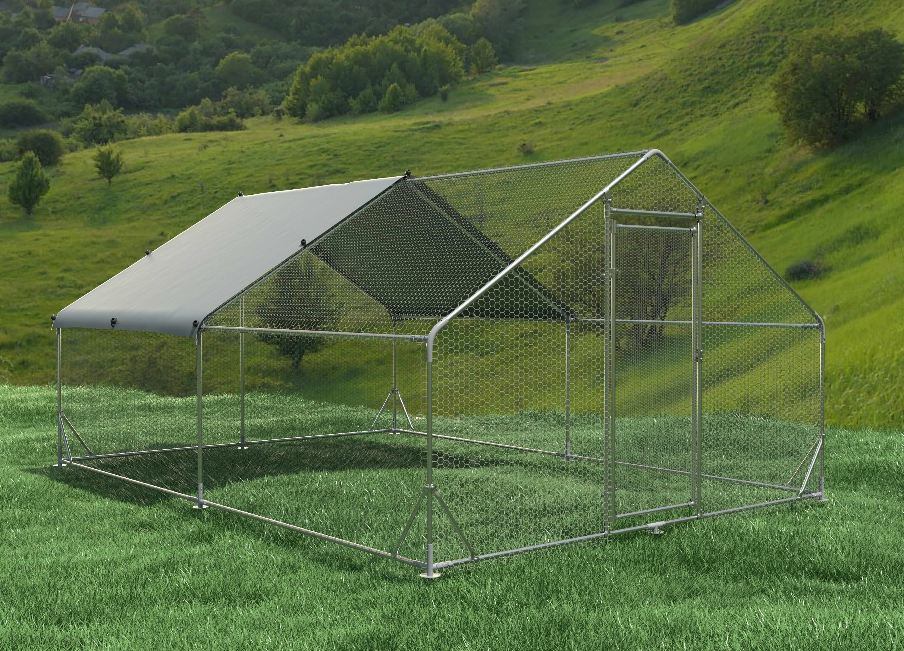 MAYEERTY 13'x10'x6' Metal Walk-in Chicken Coop Waterproof UV Cover Poultry Cage Outdoor