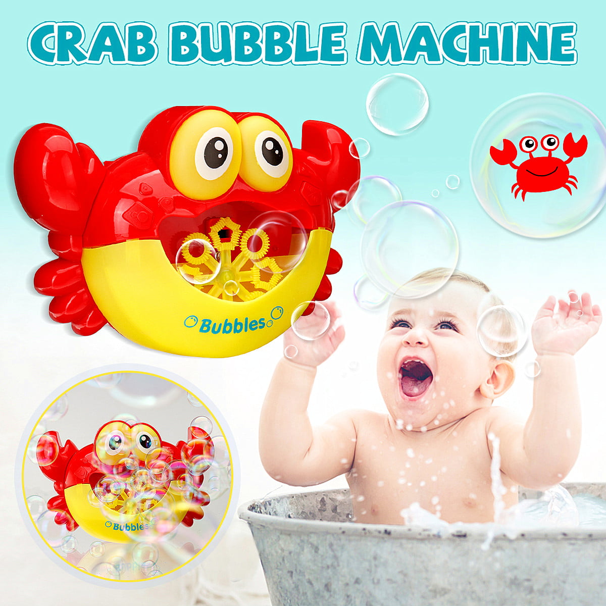 Bubble Machine Big Crab Automatic Bubble Maker Blower Music Bath Toy For Baby US