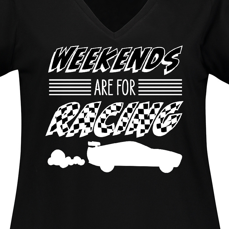 Inktastic Weekends are for Racing Race Car Silhouette and Racing Flag Women's Plus Size V-Neck T-Shirt - image 3 of 4