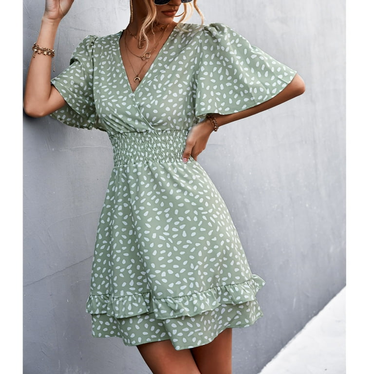 Casual Print Fold V Neck Short Sleeve Dress Dresses Casual Print Fold V Neck Short Sleeve Dress Dresses