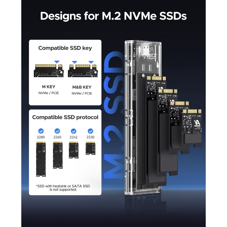 ORICO M.2 NVMe SSD Enclosure, 2TB USB3.1 Gen2 Type-C, 10Gbps for