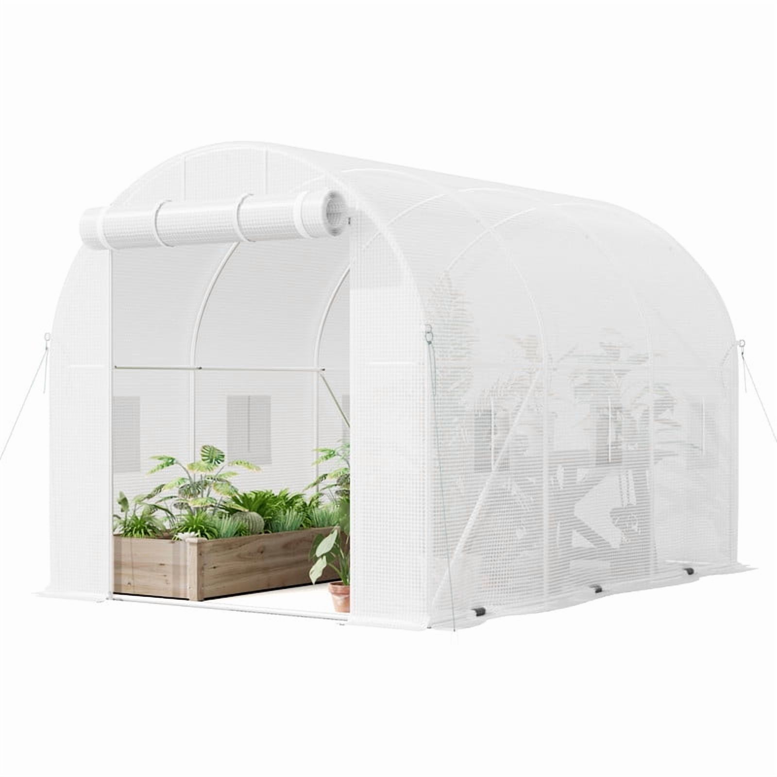 Homall 10 x 6.5 ft Patio Greenhouse with Zippered Door & 6 Roll-up Windows, Outdoor Walk-in Tunnel Greenhouse with Galvanized Frame & Waterproof , White