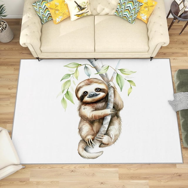 2x3 Rug, Sloth Door Mat Washable Non Slip Soft for Entryway, Cute Cartoon Animal Rug, Kids Nursery Carpet, Sloth Home Decor & Gifts
