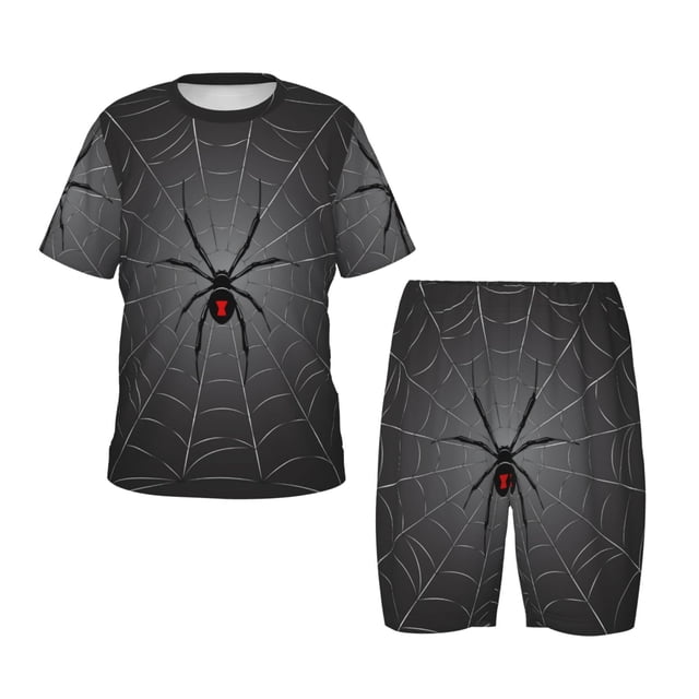Fotbe Black Spider On Web Pijama Estampada de 2 Piezas para Niños – Ropa de Dormir de Manga Corta Cómoda para Niños y Niñas, Camiseta y Shorts de Algodón-Large