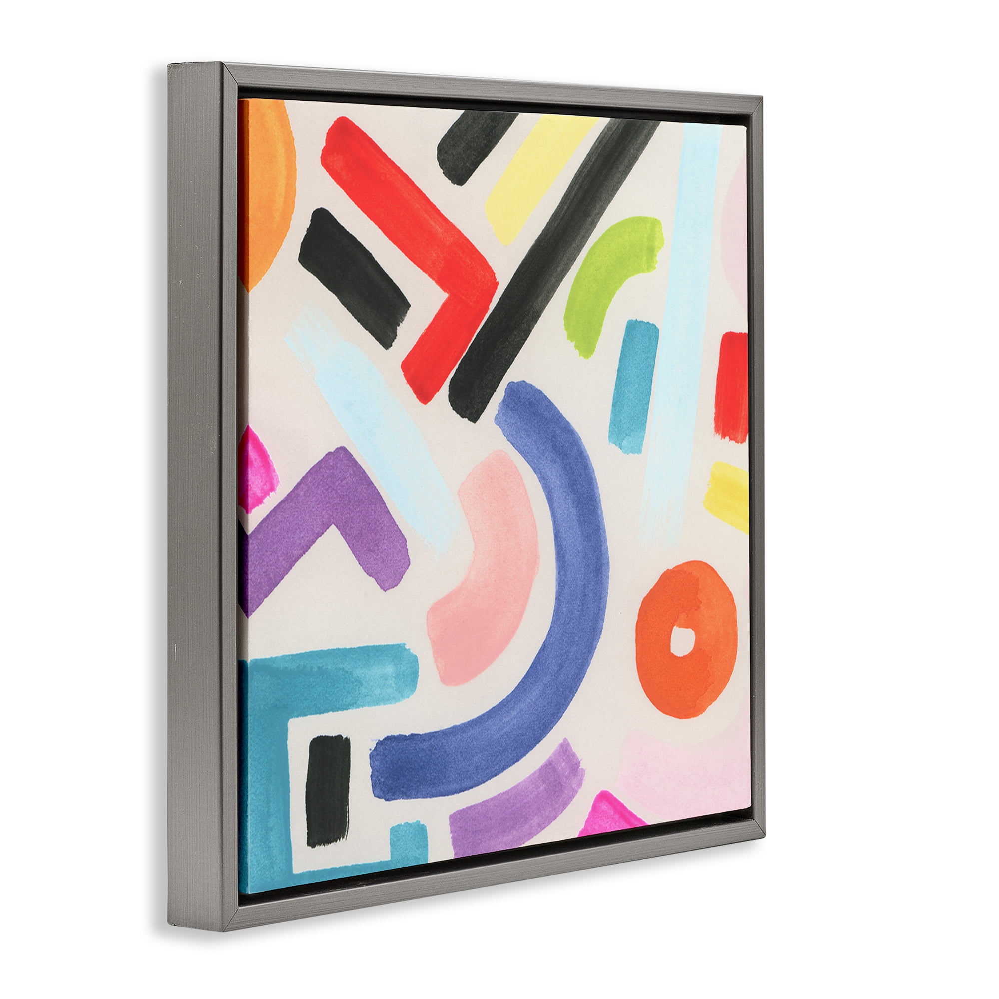 Stupell Industries Varied Retro Shapes Abstract Painting Gray Floater Framed Canvas Art Print Wall Art, 25 x 25