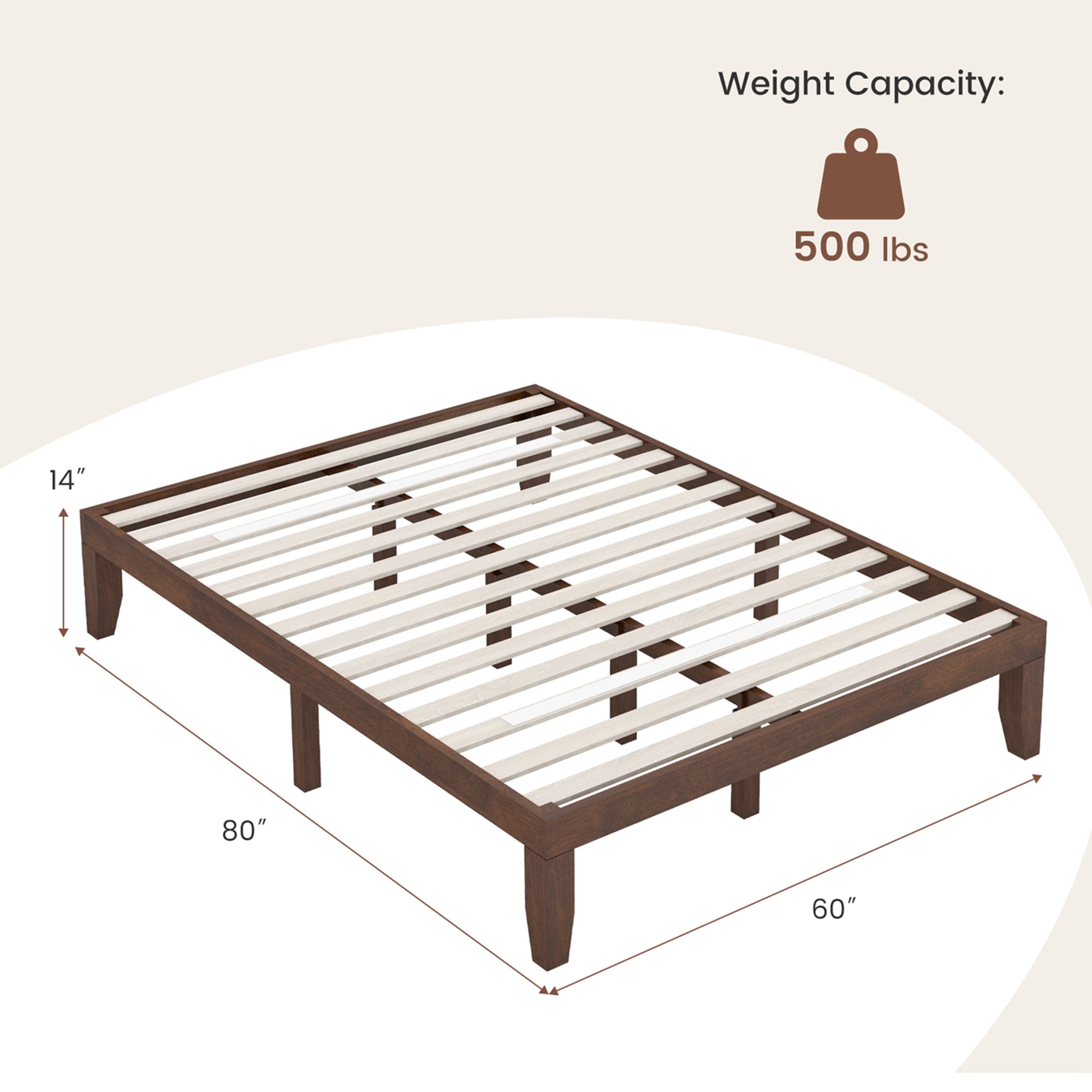 Costway Adult Queen Modern Rubber Wood Platform Bed, Brown Cherry