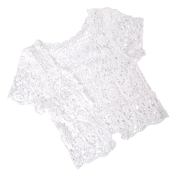 Womens Open Front Tassels Lace Crop Cardigan Sheer Floral Crochet Short Sleeve Shrug Top Jackets for Dresses