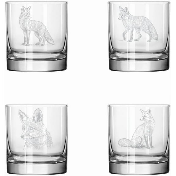 Set of 4 Glass 11 oz Rocks Whiskey Old Fashioned Gift Fox Collection