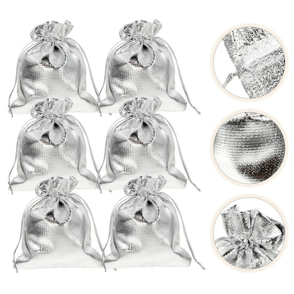 SOPOTUTU 30Pcs Silver Fabric Drawstring Wrapping Bags Elegant Party Favors Wedding Christmas