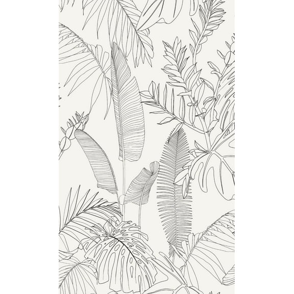 White Tropical Leaves Botanical Printed Non-Woven Non-Pasted Textured Wallpaper 57 Sq. Ft.