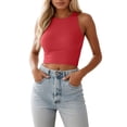 thumbnail image 2 of Lixiuxyad Women T-Shirt Women Sleeveless Crewneck Cropped Tank Top Summer Casual Basic Girls Going Out Crop Top,Red, 2 of 6