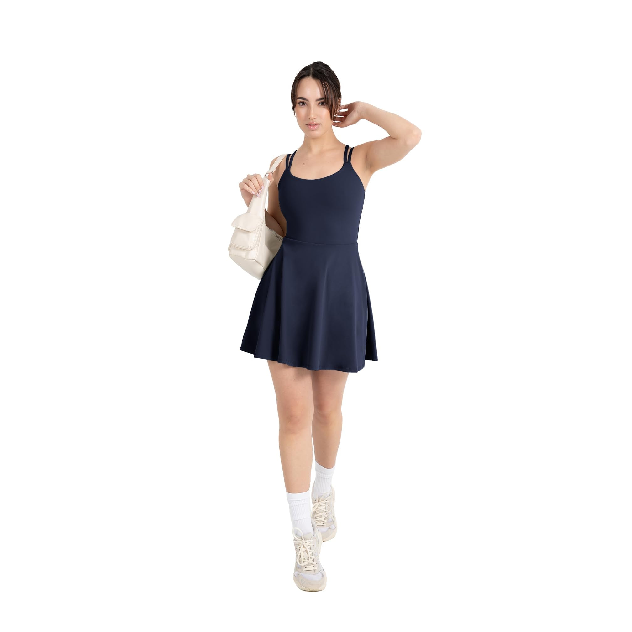 YITTY Active Women's UltraLuxe Strappy Tennis Dress with Built in Short, Athleisure, 4-Way-Stretch, Deep Navy, M